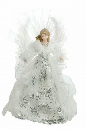 White Large Modern Fiber Optic Angel Tree topper