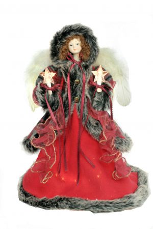Red Brown Hair 10-Light Angel Tree topper