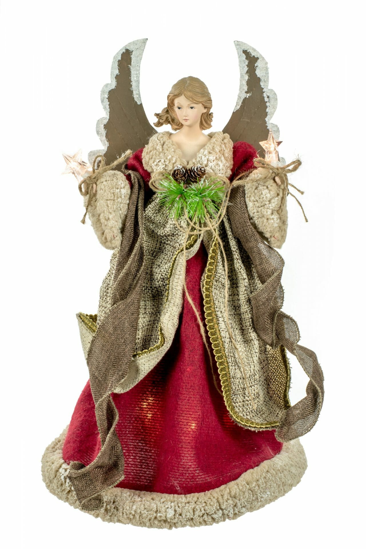 Burgundy Rustic 10-Light Angel Tree topper