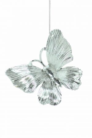 Silver Glittered Butterfly Ornament