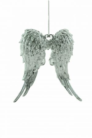 Silver Snow-Covered Angel Wings Ornament