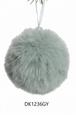 Grey Hanging Fuzzy Ball Pom Pom Ornament