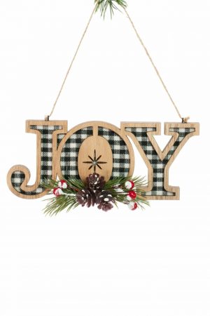 Black Plaid Hanging "JOY" Sign Ornament