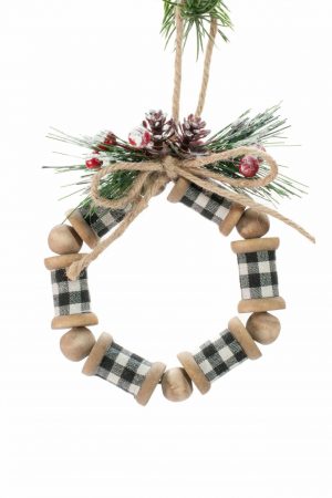Black Plaid Hanging Circular Ornament