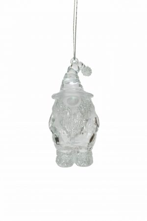 Clear Hanging Glittered Gnome Ornament