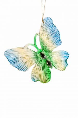 Clear Blue Hanging Butterfly Ornament