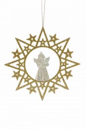 Gold Hanging Glittered Star Wreath Ornament