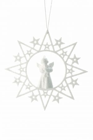 White Hanging Glittered Star Wreath Ornament