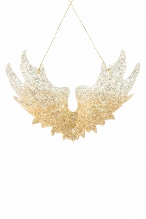 Silver Hanging Glittered Wings Ornament