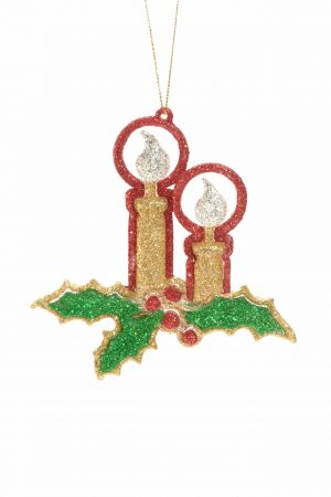 Silver Hanging Glittered Candles Ornament