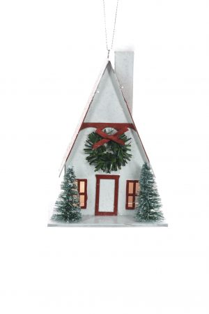 White Hanging Holiday Home LED Ornament