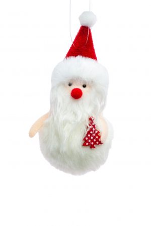 White Hanging Fuzzy Santa Ornament