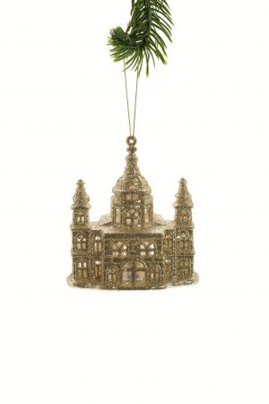 Gold Glittered Church Ornament