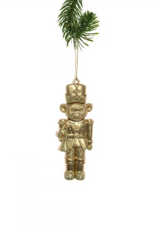 Gold Glittered Bear Soldier Ornament