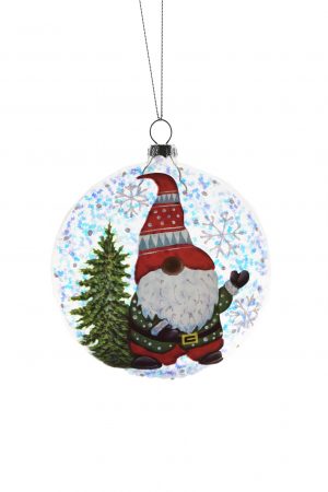 Clear Hanging Glittered Flat Ball Ornament