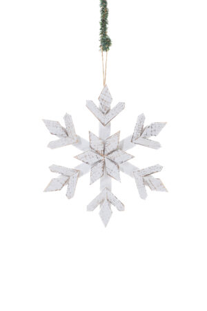 White Wood Hanging Vintage Washed Snowflake
