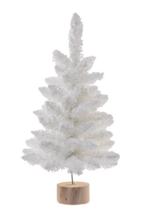 White PE Flocked Table Top Trees with Wooden Base