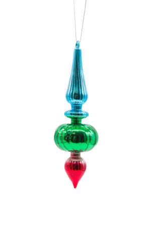 Green, Blue, & Red Glass Hanging Finial Ornament