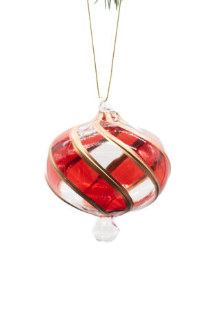 Red/Clear Glass Hanging Spiral Finial Ornament with Copper Trim