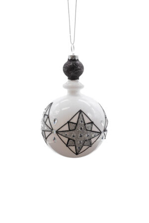 White/Black Glass Hanging Reverse Finial Ornament with North Star Pattern