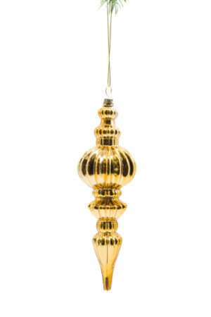 Gold Glass Hanging Notched Finial Ornament