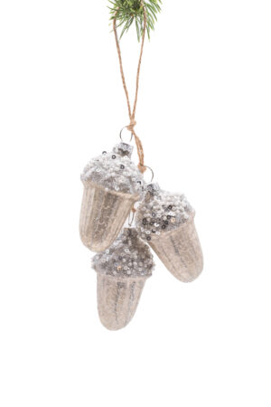 Silver Glass Hanging Acorns Ornament Ornament with Glittering Caps