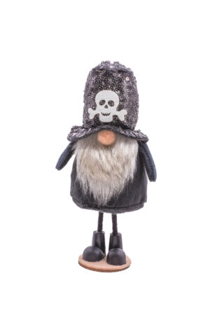 Black Cloth Standing Pirate Gnome with Sparkling Jolly Roger Hat