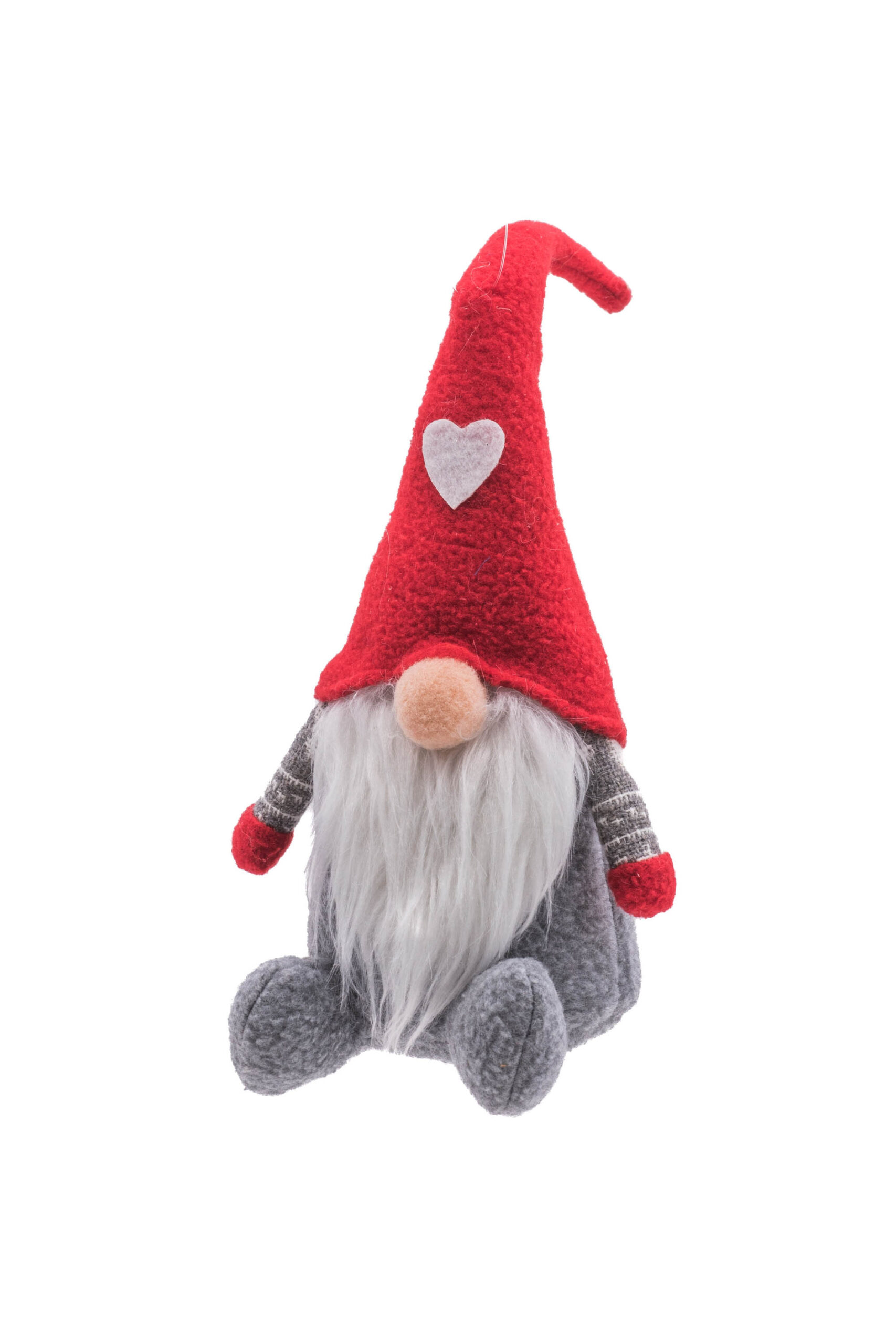 Red/Grey Cloth Sitting Gnome with Heart Hat