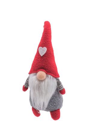 Red/Grey Cloth Standing Gnome with Heart Hat