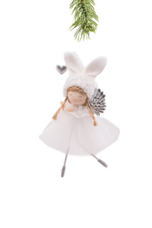 White Cloth Hanging Cherub Ballerina with Bunny Ears