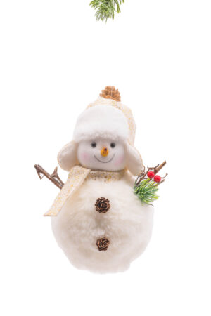 White Cloth Standing Pinecone Snowman in Trapper Hat
