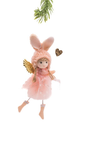 Pink Cloth Hanging Prancing Cherub with Bunny Ears