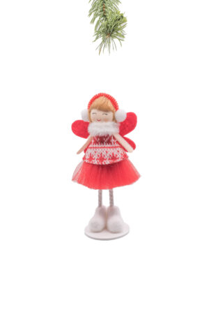 Red/White Cloth Standing Plucky Fairy with Earmuffs