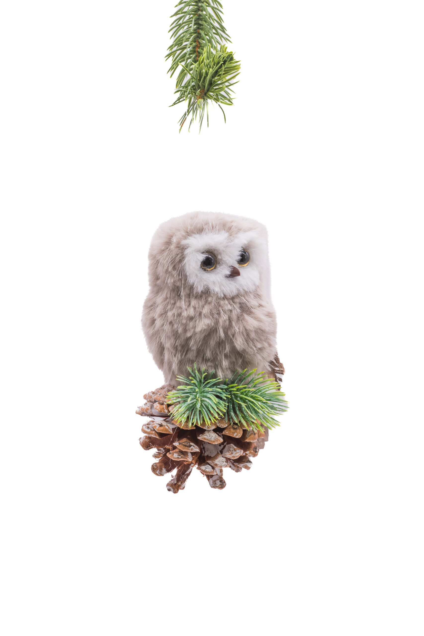 Grey Cloth Hanging Watchful Owl on Pinecone - Image 2