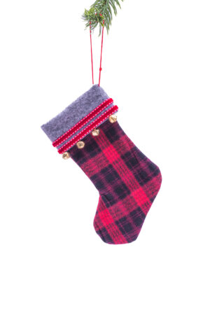 Red/Black Cloth Hanging Plaid Stocking Ornament