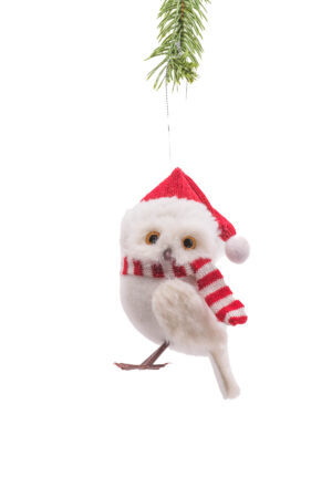 White/Red Fabric Standing Cozy Owl