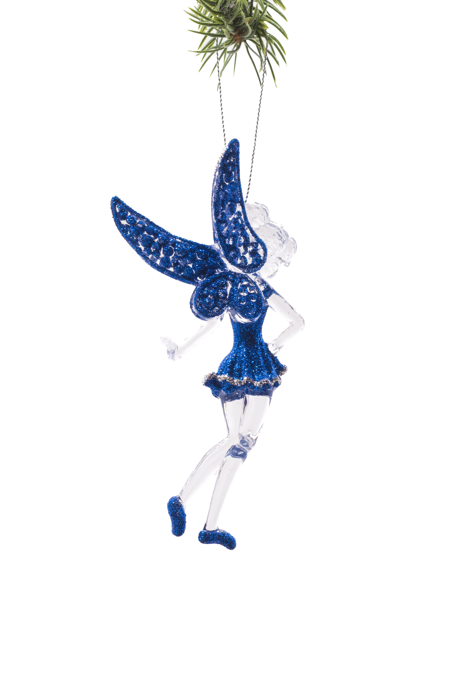 Clear Sassy Fairy Ornament with Glittering Blue Wings and Dress - Image 2