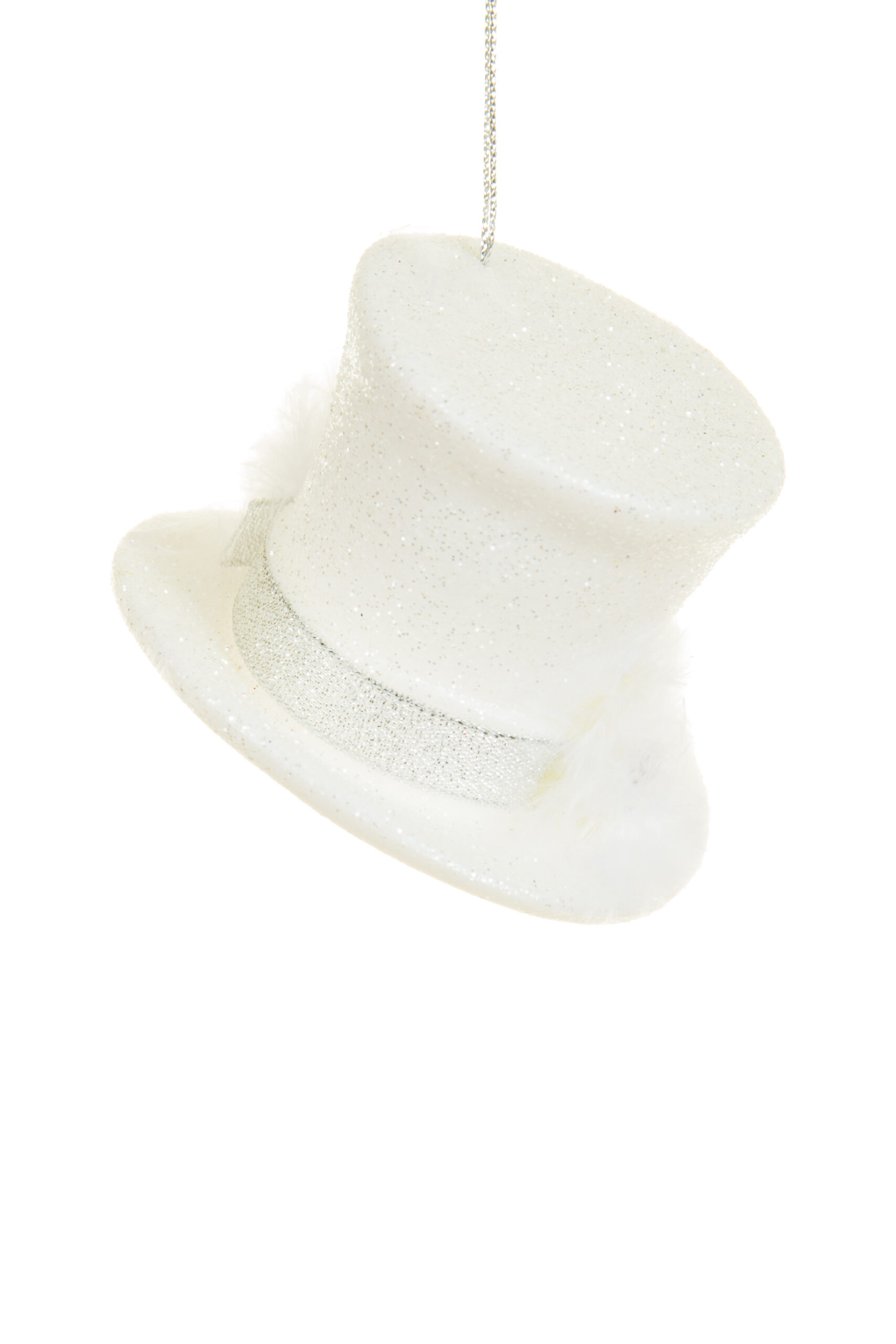 White Glittering Top Hat Ornament with Diamond Accent - Image 2