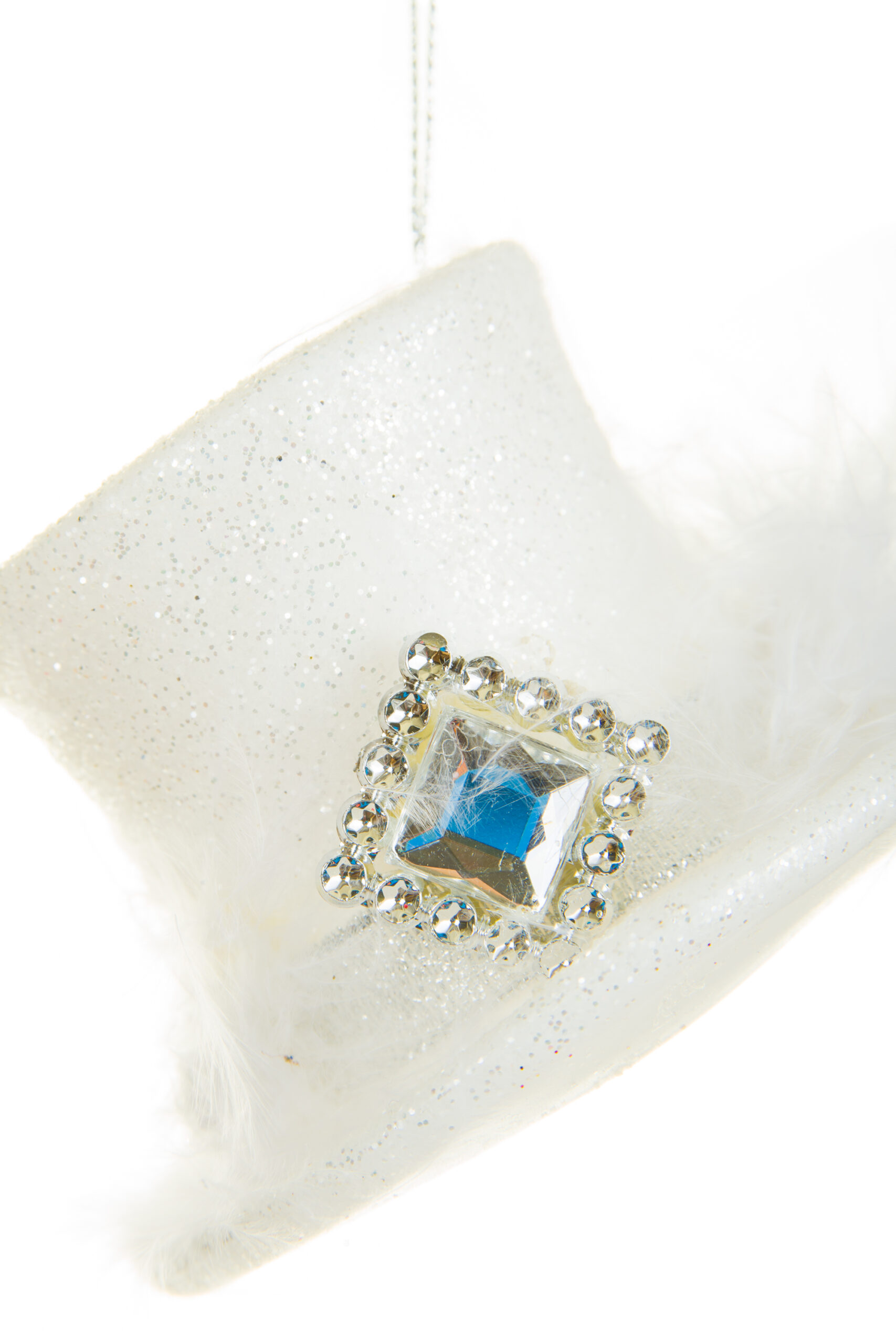 White Glittering Top Hat Ornament with Diamond Accent - Image 3