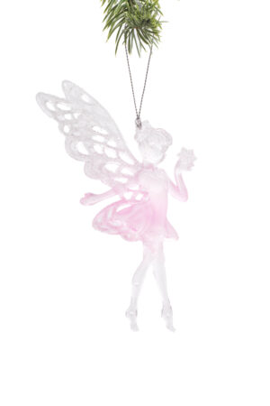 Clear/Pink Hanging Fairy Ornament with Glittering Wings