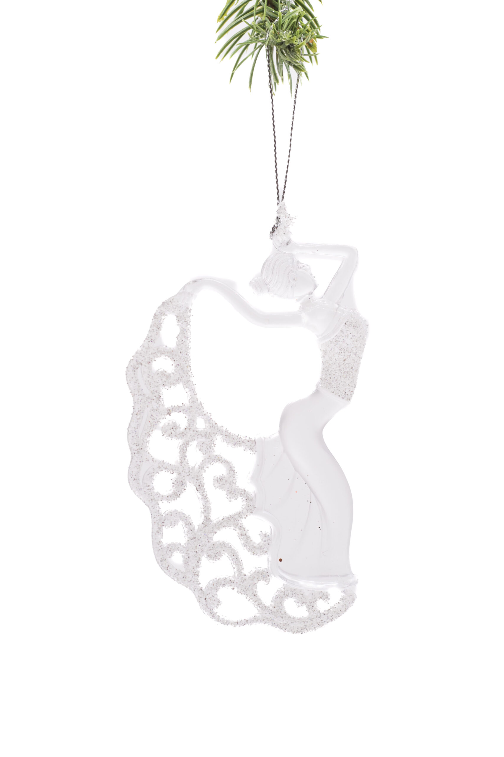 Clear Hanging Dancer Ornament with Glittering Dress - Image 2