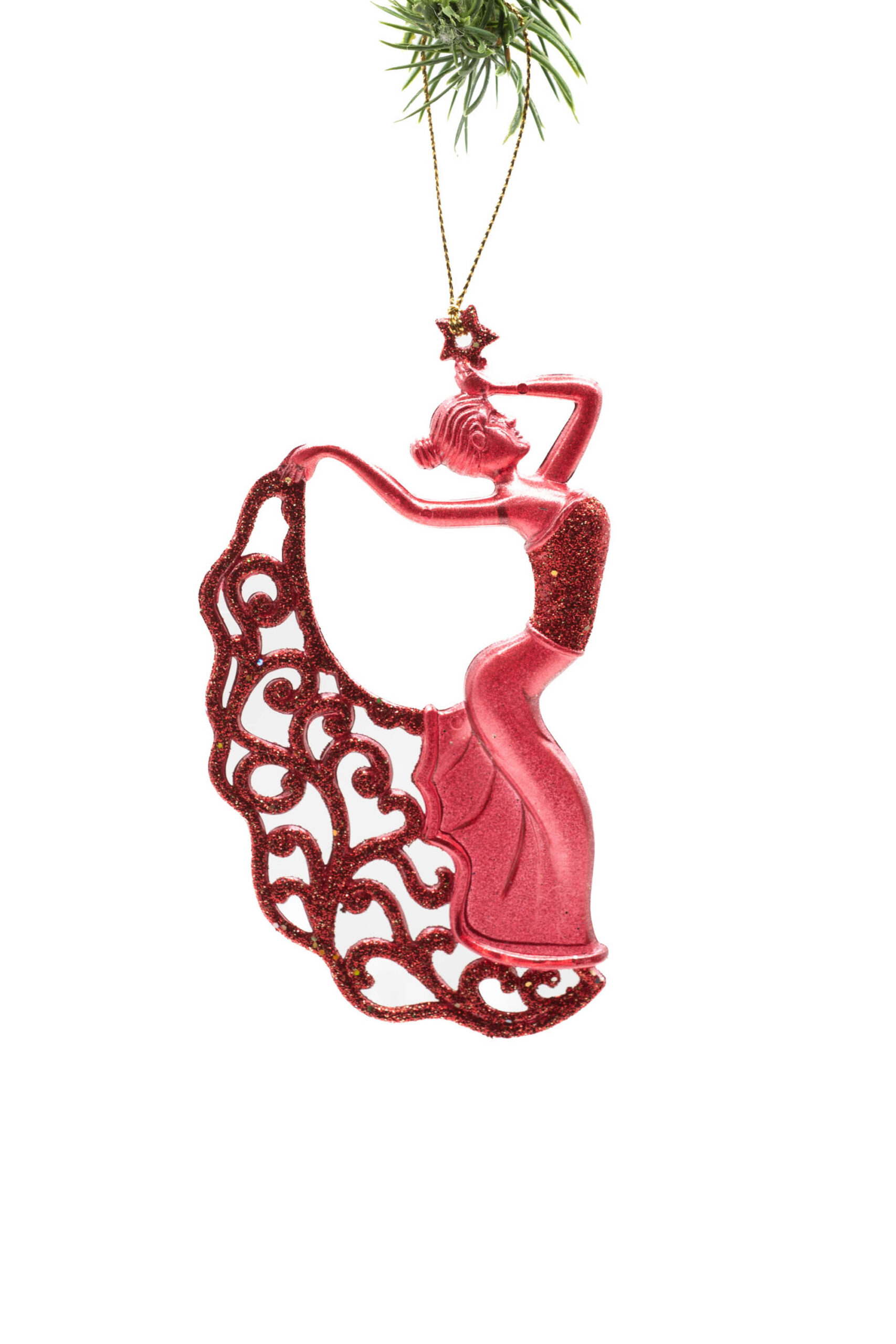 Red Hanging Dancer Ornament with Glittering Dress