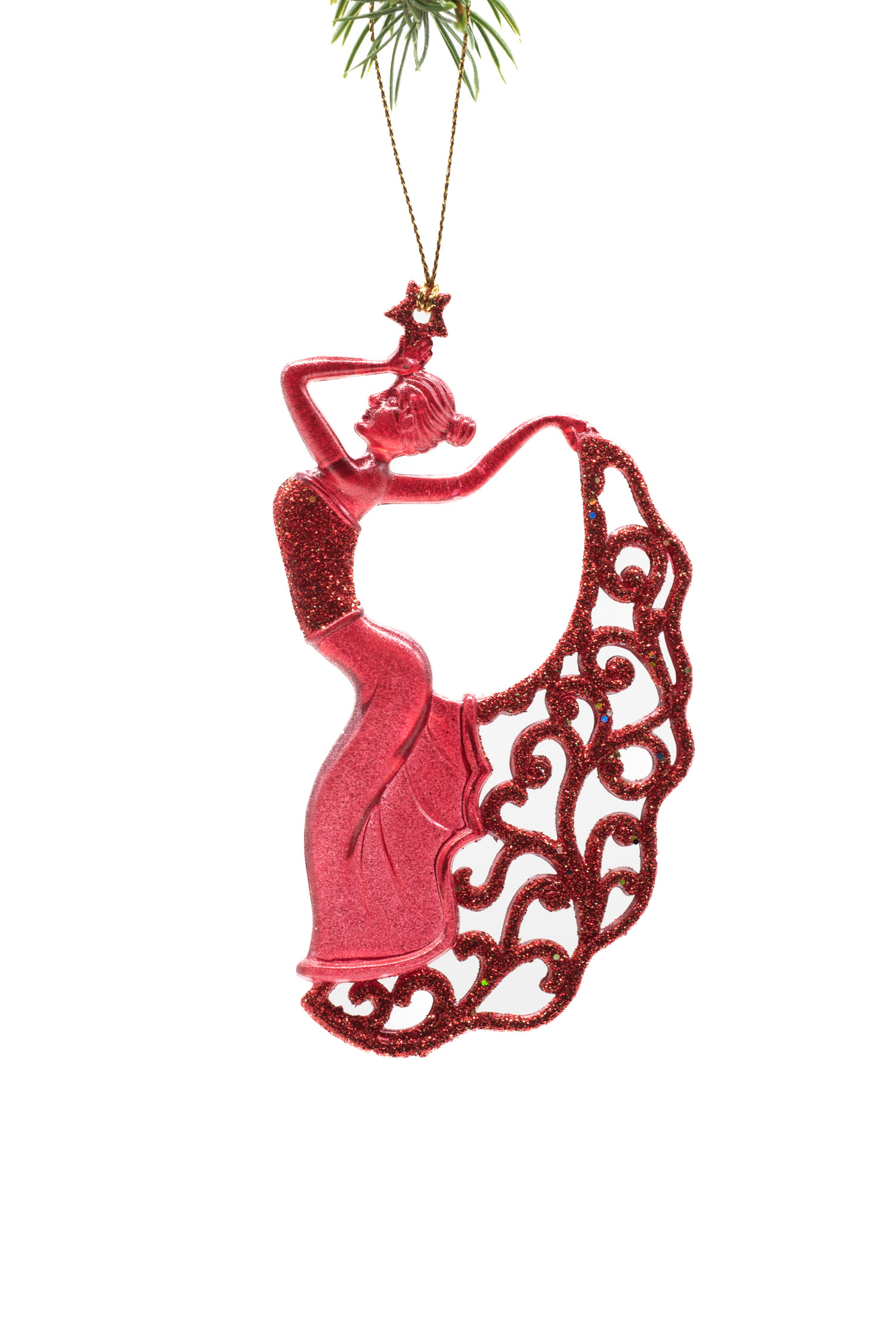 Red Hanging Dancer Ornament with Glittering Dress - Image 2