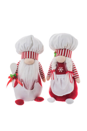 White/Red Fabric Standing Chef Santa Gnome Set