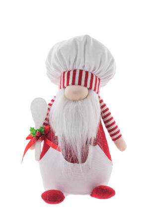 White/Red Fabric Standing Chef Santa Gnome holding Spatula