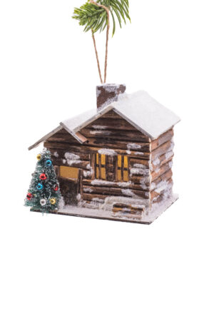 Brown/White Mdf Hanging Cabin Lighted Ornament