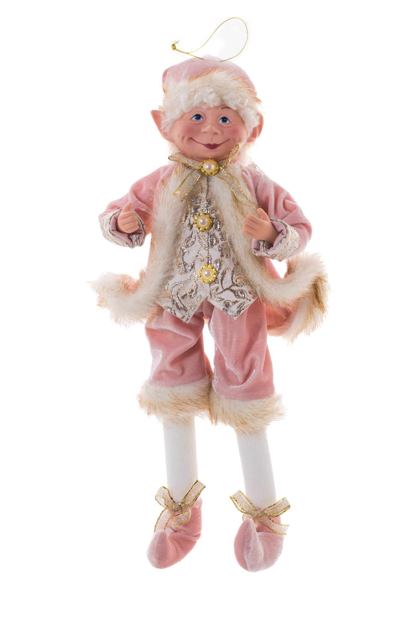 Pink/Gold Fabric Hangable Dapper Elf with Adjustable Legs