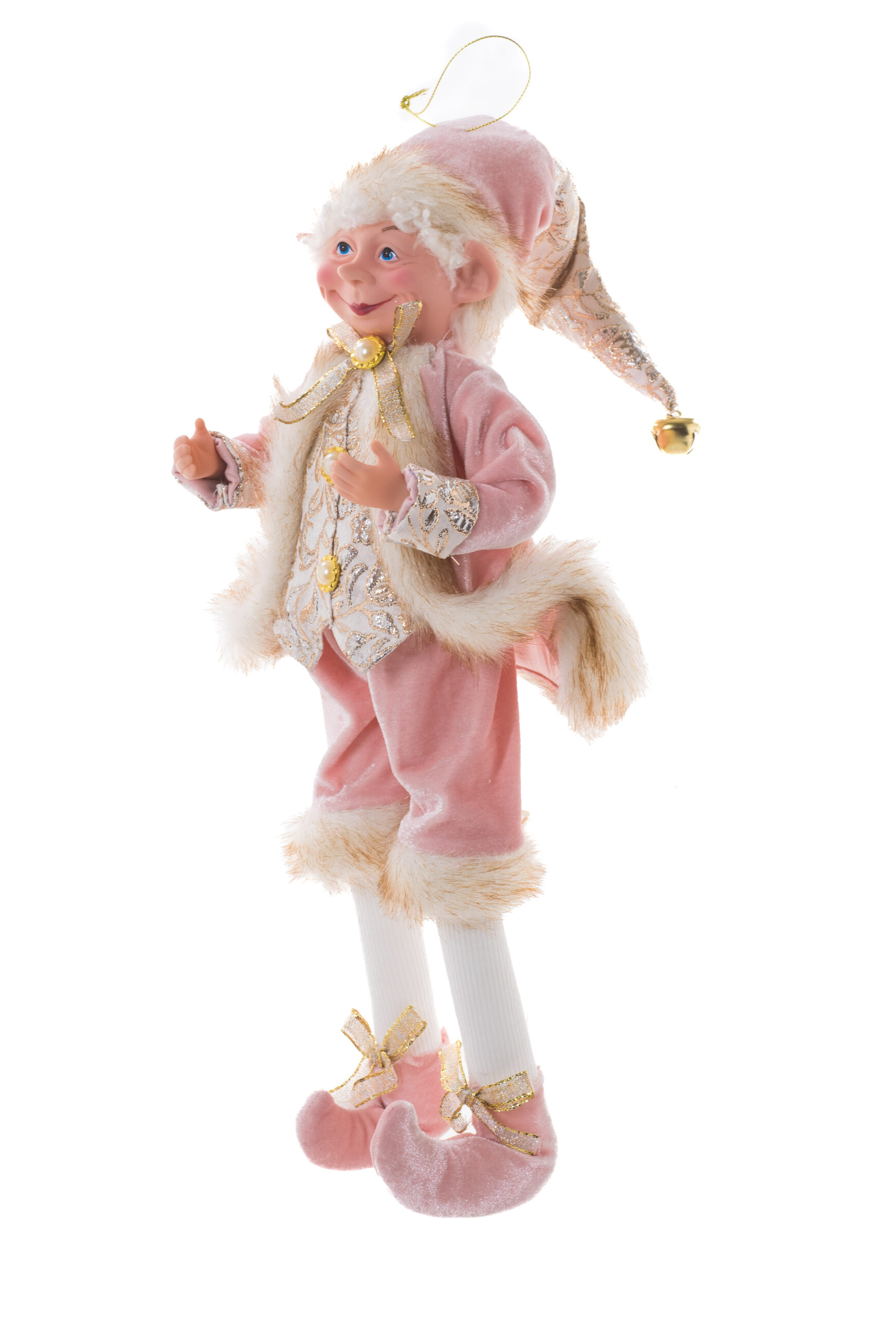 Pink/Gold Fabric Hangable Dapper Elf with Adjustable Legs - Image 3