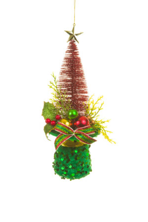 Red/Green Cloth Christmas Tree Party Hat with Glittering Regalia