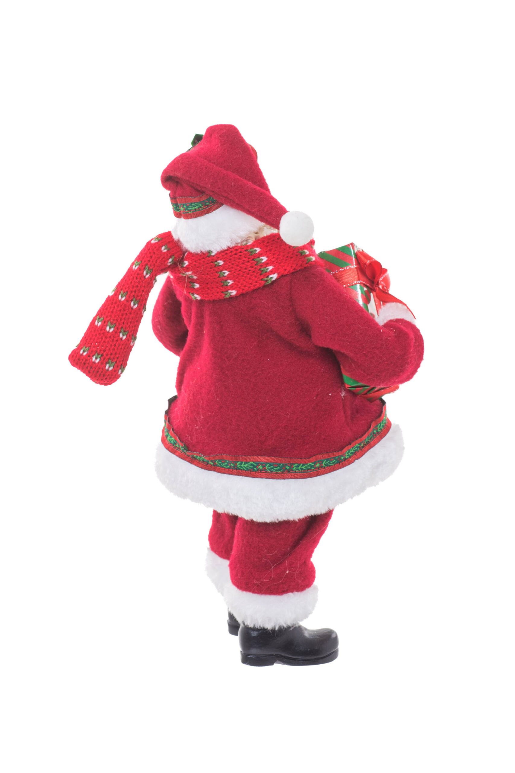 Red Fabric Standing Plump Santa holding Wreath - Image 3